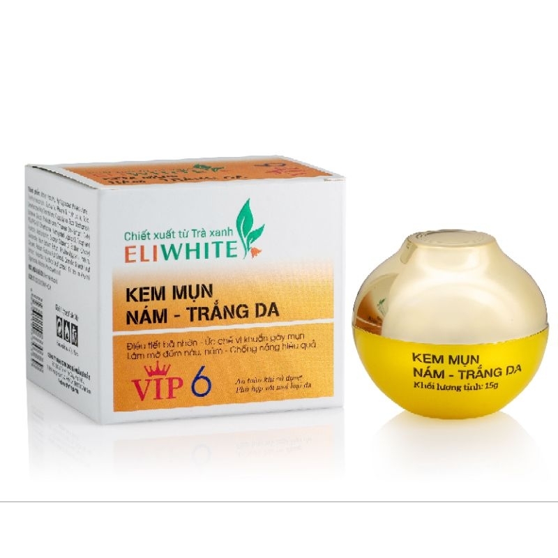 ELIWHITE Kem mụn, nám, trắng da VIP 6 15g - chiết xuất từ trà xanh