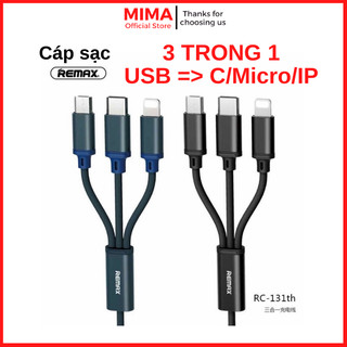 Cáp sạc nhanh Remax 3 đầu đa năng 3 in 1, Cáp sạc 3 trong 1 Lighting- Micro USB- Type C [Remac RC131TH]