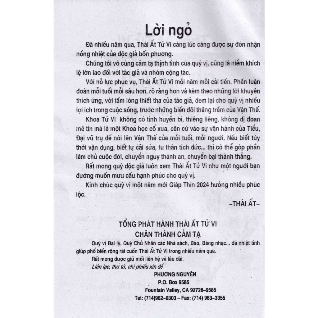 Sách Thái Ất Tử Vi - Tử Vi Mạng Số Toàn Niên Giáp Thìn 2024