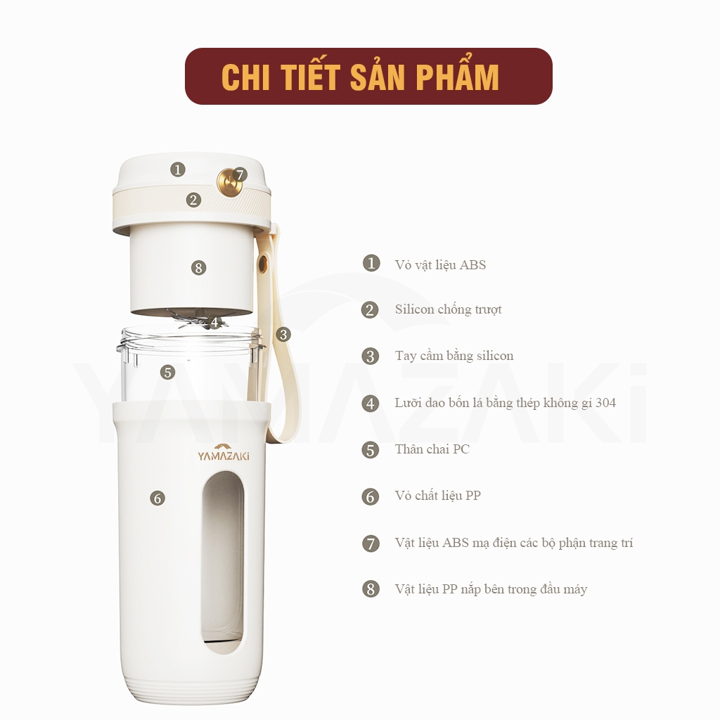 Máy xay sinh tố cầm tay YAMAZAKI máy xay hoa quả mini đa năng 10 lưỡi inox 80w tặng kèm ống hút silicon - BH 1 năm