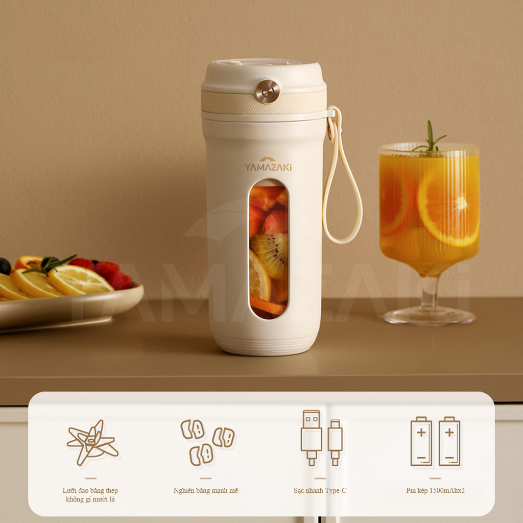 Máy xay sinh tố cầm tay YAMAZAKI máy xay hoa quả mini đa năng 10 lưỡi inox 80w tặng kèm ống hút silicon - BH 1 năm