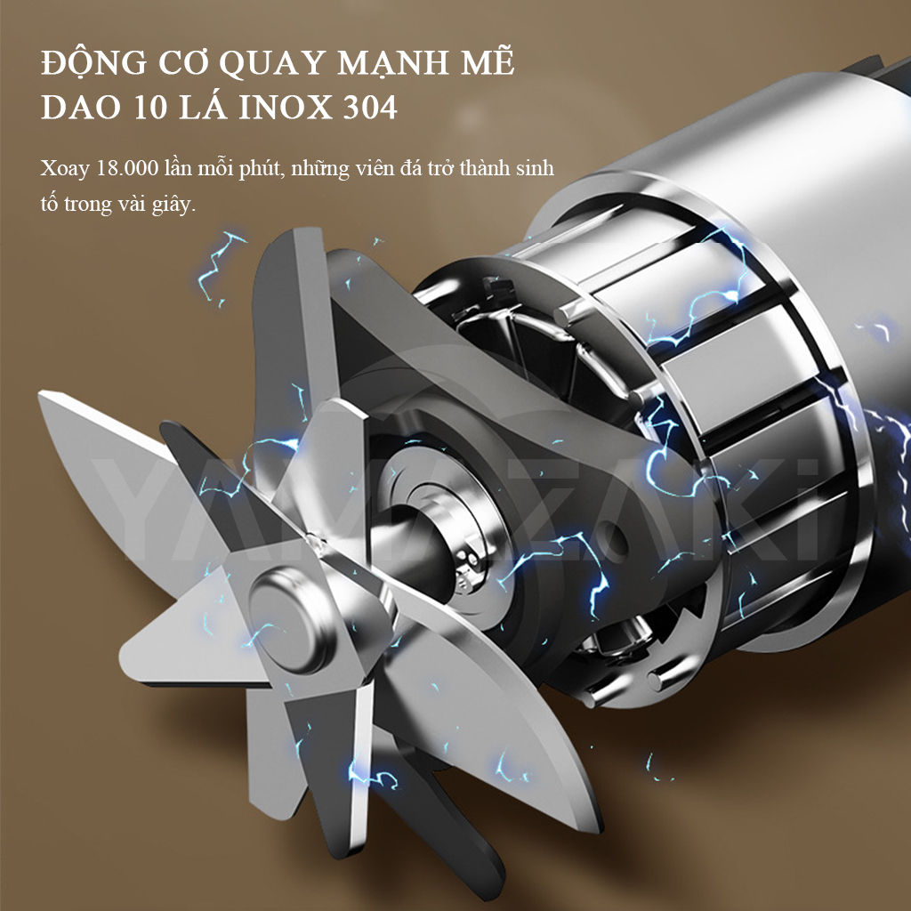 Máy xay sinh tố cầm tay YAMAZAKI máy xay hoa quả mini đa năng 10 lưỡi inox 80w tặng kèm ống hút silicon - BH 1 năm
