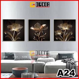  Tranh treo tường vuông canvas 3 bức hiện đại A24 tranh hoa lá trang trí phòng khách phòng ngủ spa 