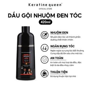 Dầu Gội Phủ Bạc, Dầu Gội Nhuộm Đen Tóc 420ml Che 100% Tóc Bạc Màu, Tóc Trắng Chỉ Trong 5 Phút Dầu ARGAN Keratine Queen