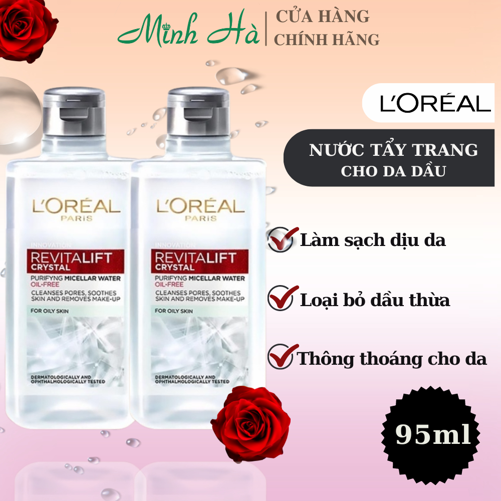 Nước tẩy trang Loreal Revitalift Crystal For Oily Skin 95ml dành cho da dầu, làm sạch gấp 5 lần tẩy trang thông thường.