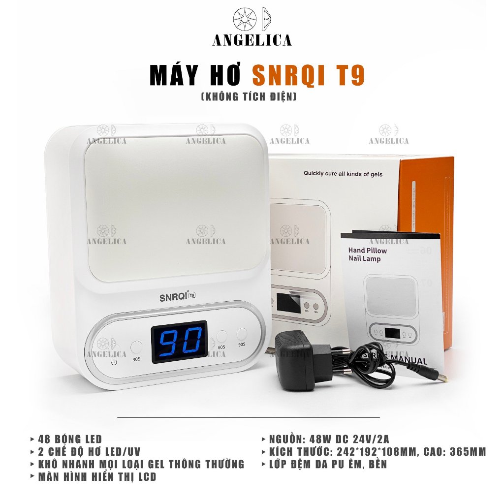 Máy hơ gel SNRQI T8 và T9 chính hãng LED/UV máy hơ móng làm nail khoang rộng, có đệm kê tay ANGELICA 72W 60 bóng