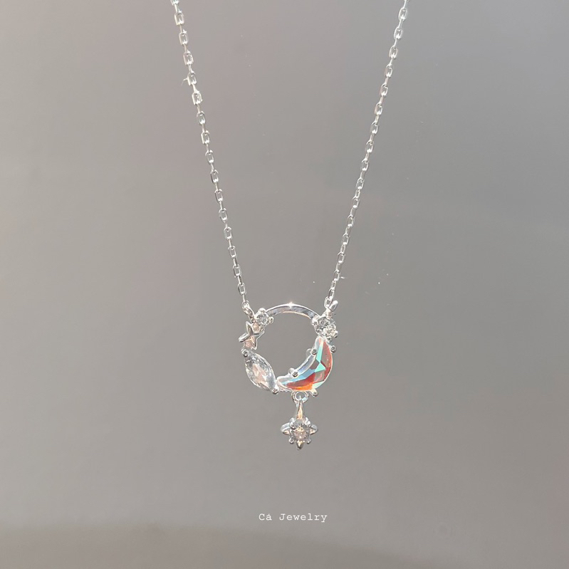 Dây chuyền nữ vòng cổ nữ bạc s925 mặt Blue Moon sao đính đá tua rua phong cách Hàn Quốc Cá jewelry DC201