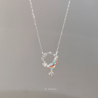  Dây chuyền nữ vòng cổ nữ bạc s925 mặt Blue Moon sao đính đá tua rua phong cách Hàn Quốc Cá jewelry DC201 