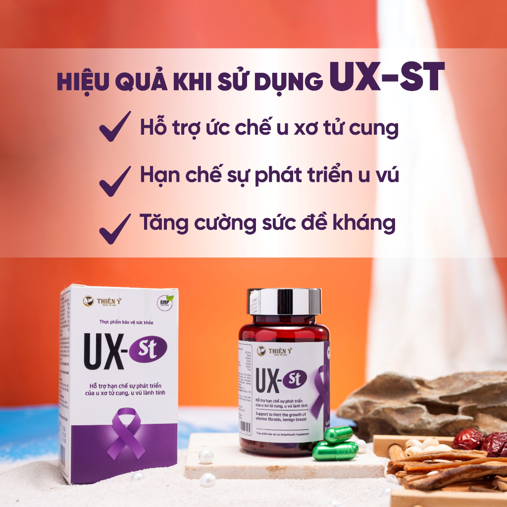 Viên Uống UX ST Thiên Ý TY03 Hỗ Trợ Hạn Chế Sự Phát Triển Của U Xơ Tử Cung, U Vú Lành Tính Hộp 30 Viên