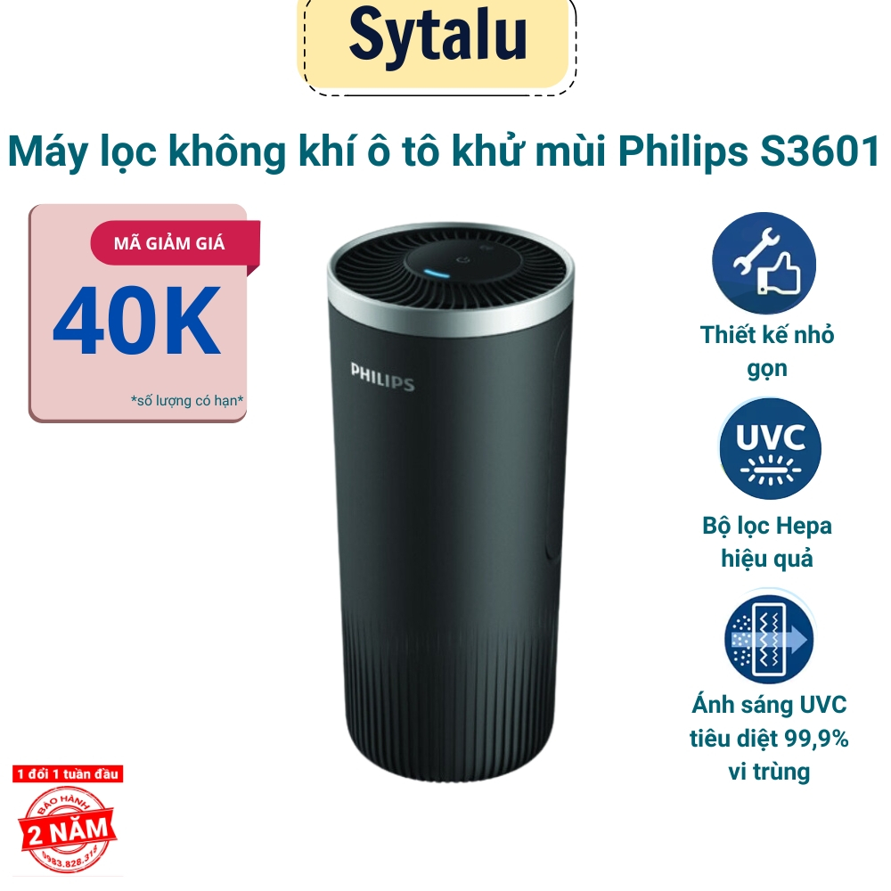 Máy lọc không khí trên ô tô Philips S3601 khử mùi, khử khuẩn hiệu quả - BH 24 tháng - Sytalu