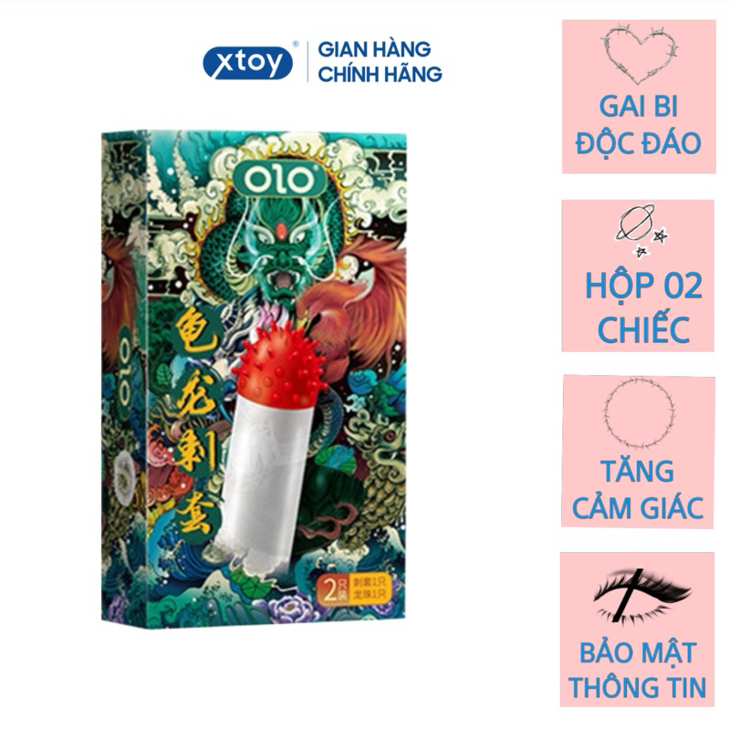 Bao cao su gai OLOL mẫu 04 gân gai, bi, tăng khoái cảm, kéo dài thời gian, hộp 1bcs gai + 1bcs bi