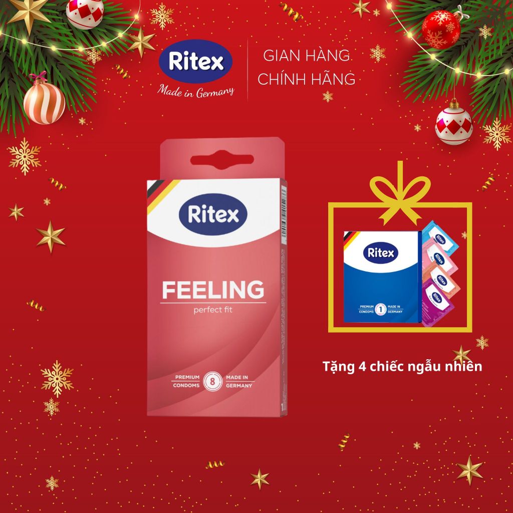 Bao cao su Ritex Feeling ôm sát, bôi trơn, hộp 8 bao