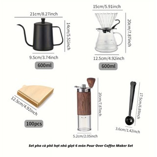 Set pha cà phê hạt nhỏ giọt 6 món Pour Over Coffee Maker Set