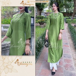  Áo dài Gấm cách tân nữ dáng suông xưa xanh cốm Chaang may sẵn áo dài xuông rộng bầu dự tiệc cưới hỏi lễ tết đẹp ADC768 
