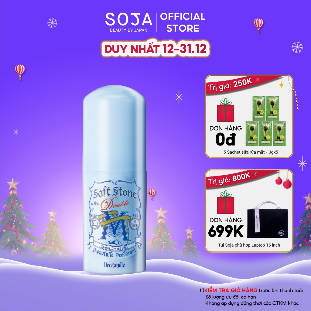 Lăn Khử Mùi Đá Khoáng Dạng Sáp Bạc Hà Cho Nam Deonatulle Soft Stone Double Deodorant For Men 20G