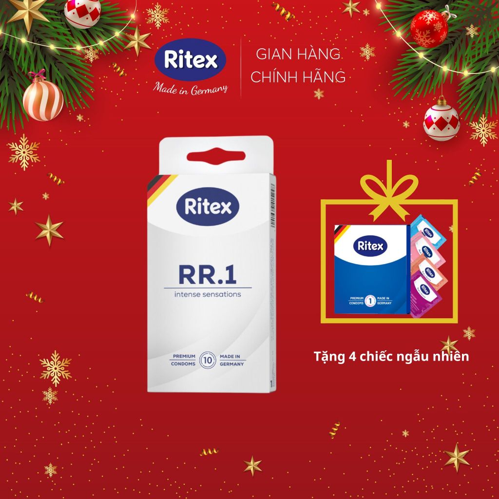 Bao cao su Ritex RR.1 siêu bền thăng hoa, bôi trơn, hộp 10 bao