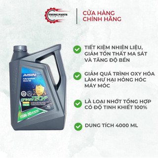 Nhớt tổng hợp 5w-30 sn ô tô động cơ xăng aisin tiết kiệm xăng greentech 4l