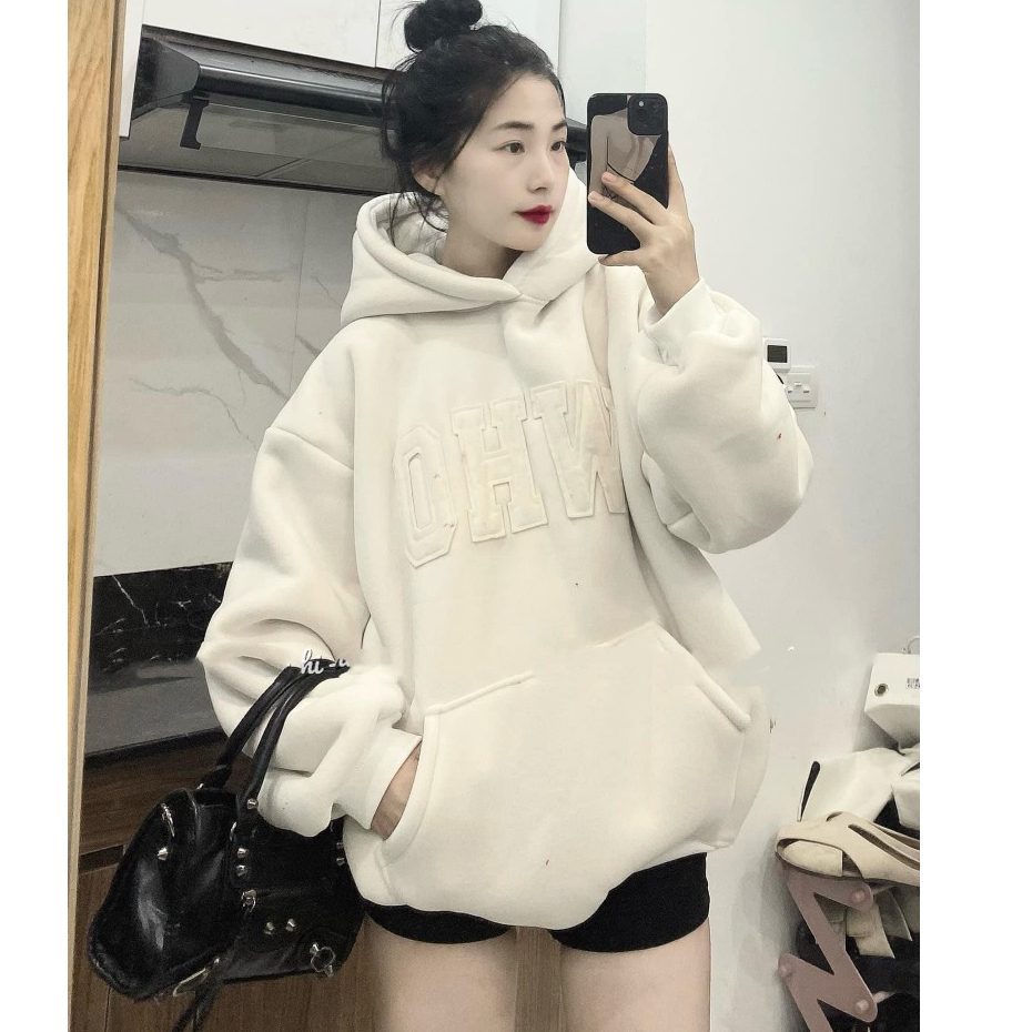 Áo hoodie form rộng tay bồng in họa tiết WHO chất liệu nỉ chần bông cao cấp dày nặng ấm áp | BigBuy360 - bigbuy360.vn