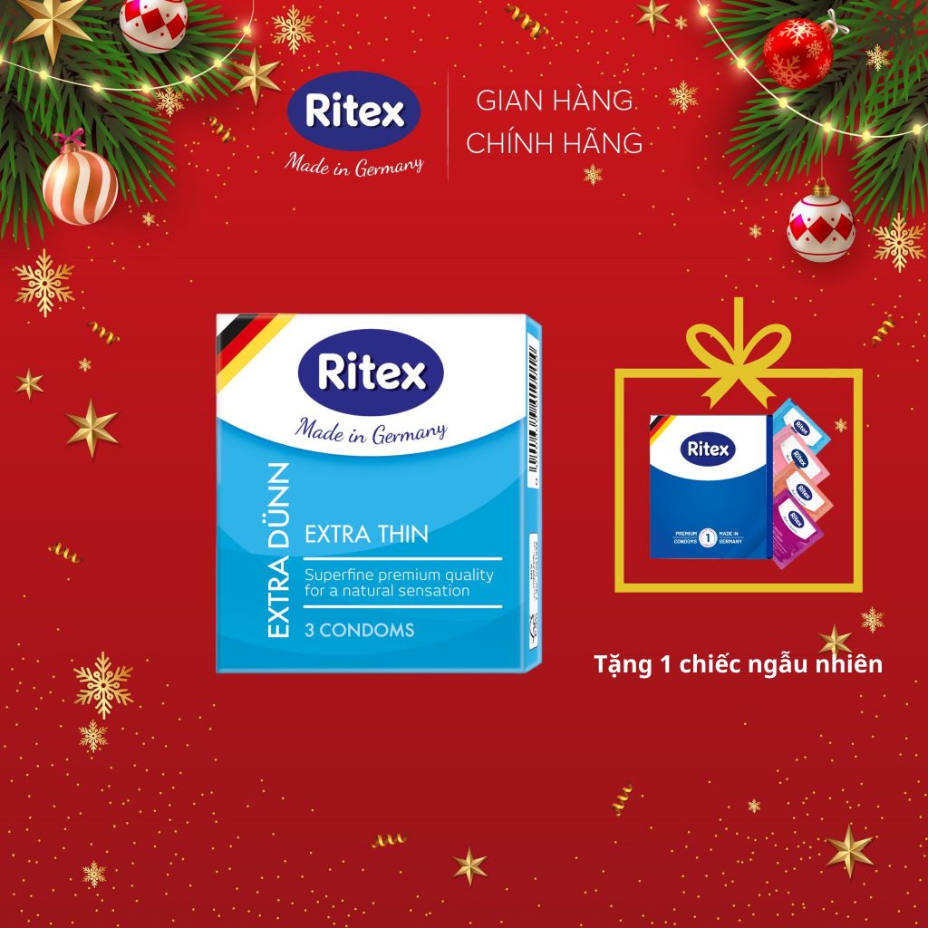 Bao cao su Ritex Extradun siêu mỏng, bôi trơn, hộp 3 bao