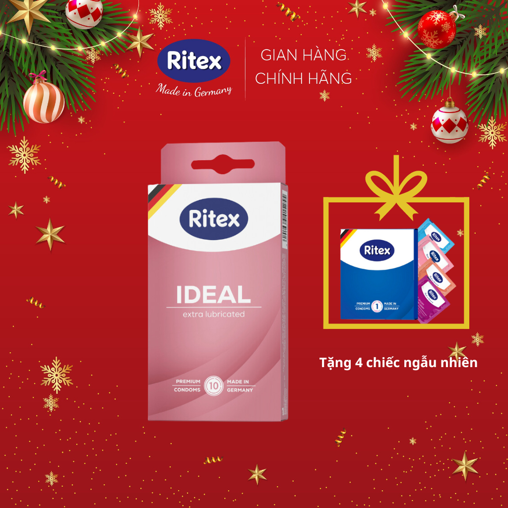 Bao cao su Ritex Ideal siêu mỏng nhiều gel, 10 bao/hộp