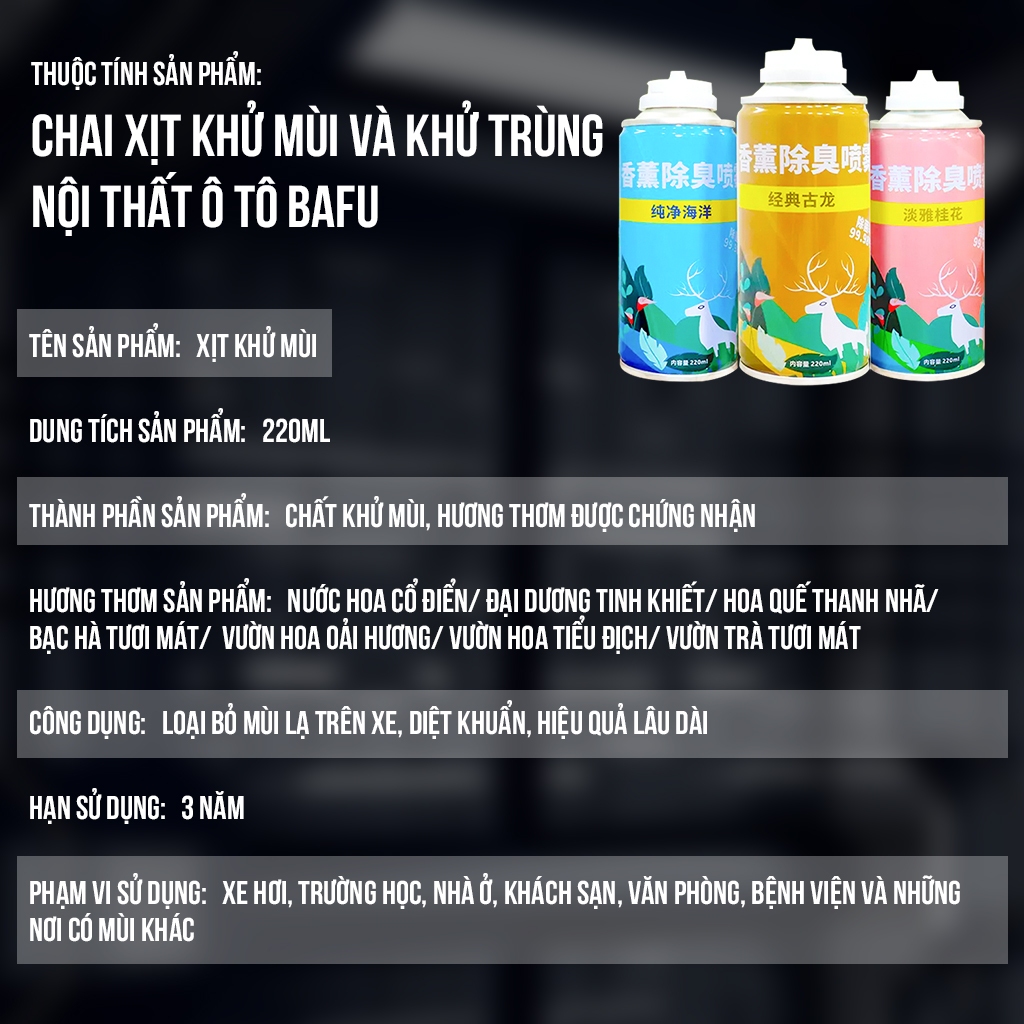024 Chai Xịt Khử Mùi và Khử Trùng Máy Lạnh Ô Tô BAFU Nhiều Mùi Hương Lưu Lâu | BigBuy360 - bigbuy360.vn