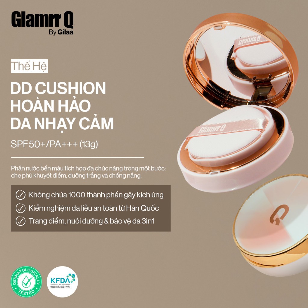 Phấn Nước Che Phủ Mỏng Mịn Glamrr Q Long Wear DD Cushion SPF50/PA+++