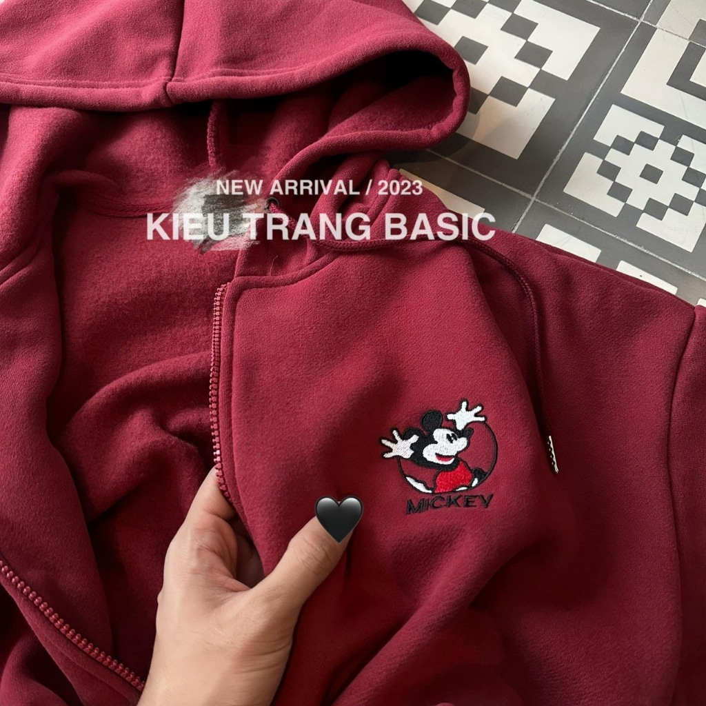 Set nỉ thêu chú chuột MÍT KI kèm chân váy phối Bộ nỉ mũ phối hình ngực mix chân váy MOONYHANOI TVV