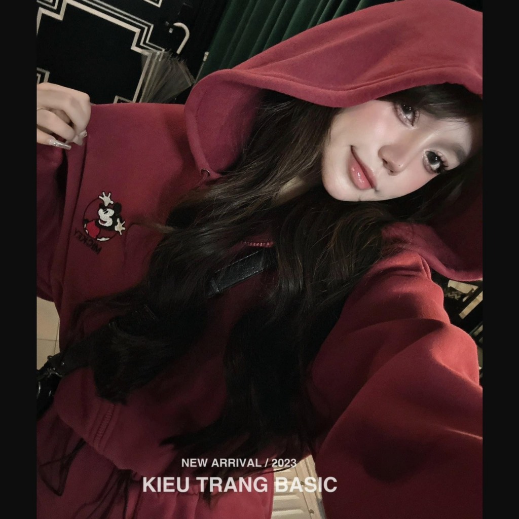 Set nỉ thêu chú chuột MÍT KI kèm chân váy phối Bộ nỉ mũ phối hình ngực mix chân váy MOONYHANOI TVV