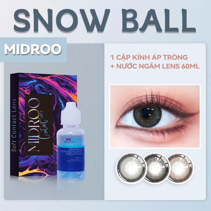 (Bộ Độ) Combo Midroo Lens 1 Cặp Kính Áp Tròng Snow Ball Series 0 Độ Đường kính 14,5mm+ Nước ngâm lens 60ML