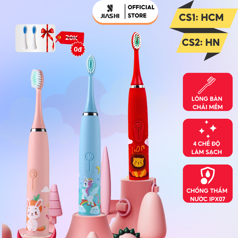 Bàn chải điện cho bé JIASHI 4 chế độ đánh sạch răng, chải tự động lông bàn chải mềm mại không đau lợi BCD05