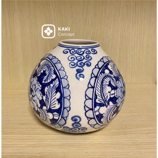 Bình hoa gốm sứ Bát Tràng - Lọ hoa vẽ tay hoạ tiết xanh cực đẹp