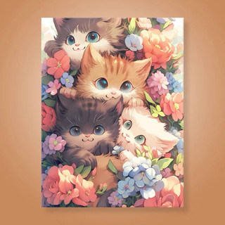[SẴN] Tranh sơn dầu số hóa DIY khổ 40x50cm đã căng khung- Tranh 4 chú mèo con