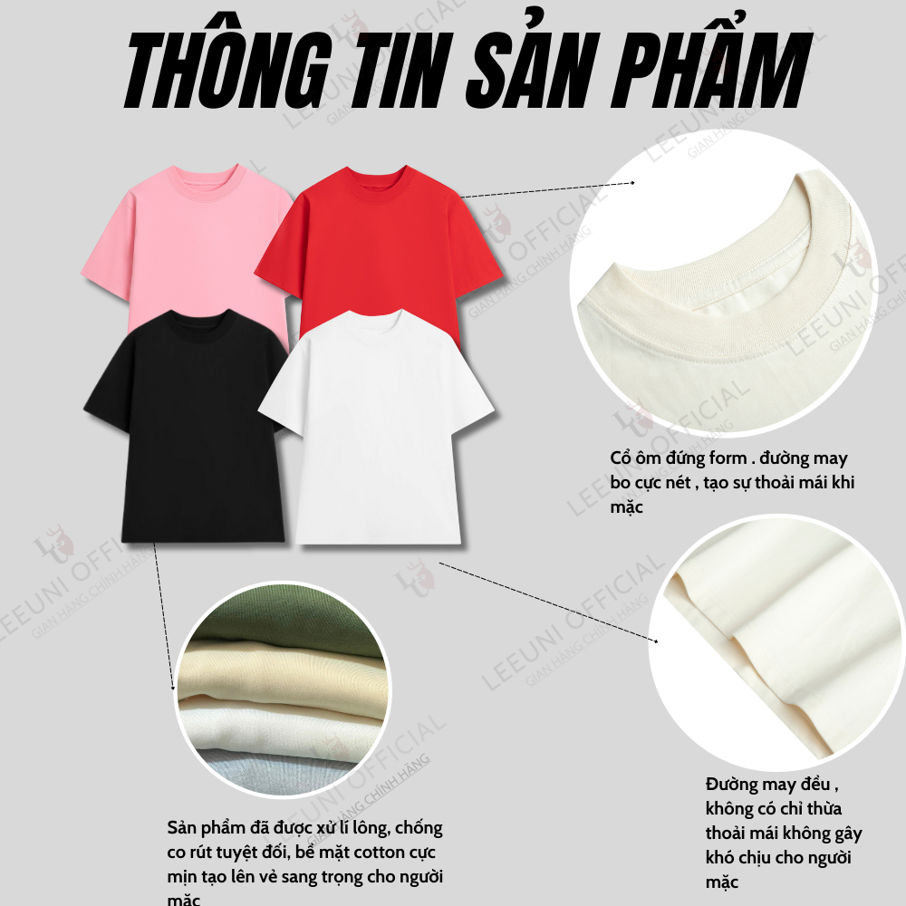 Áo Thun Tee Trơn LeeUni Nam Nữ Form Rộng, Chất Vải Cotton 100%
