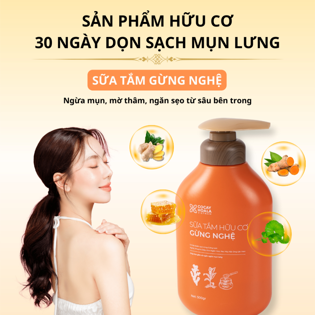 Combo Sữa Tắm Hữu Cơ Gừng Nghệ 500g+ Dung dịch vệ sinh phụ nữ Gel X2 Nano Nghệ 150ml Cocayhoala
