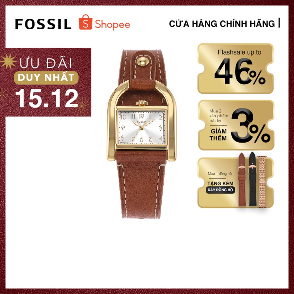 [MUA 1 TẶNG 1] Đồng hồ nữ Fossil Harwell ES5264 dây da - màu nâu