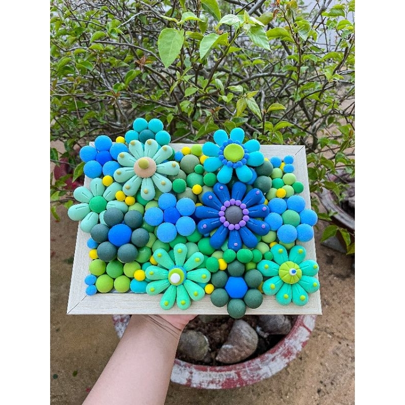 Khung Tranh Hoa Đất Sét Tự Khô Tone Xanh DÂU FLOWERS Để Bàn Làm Quà Tặng Dễ Thương [ QUÀ TẶNG HANDMADE ]