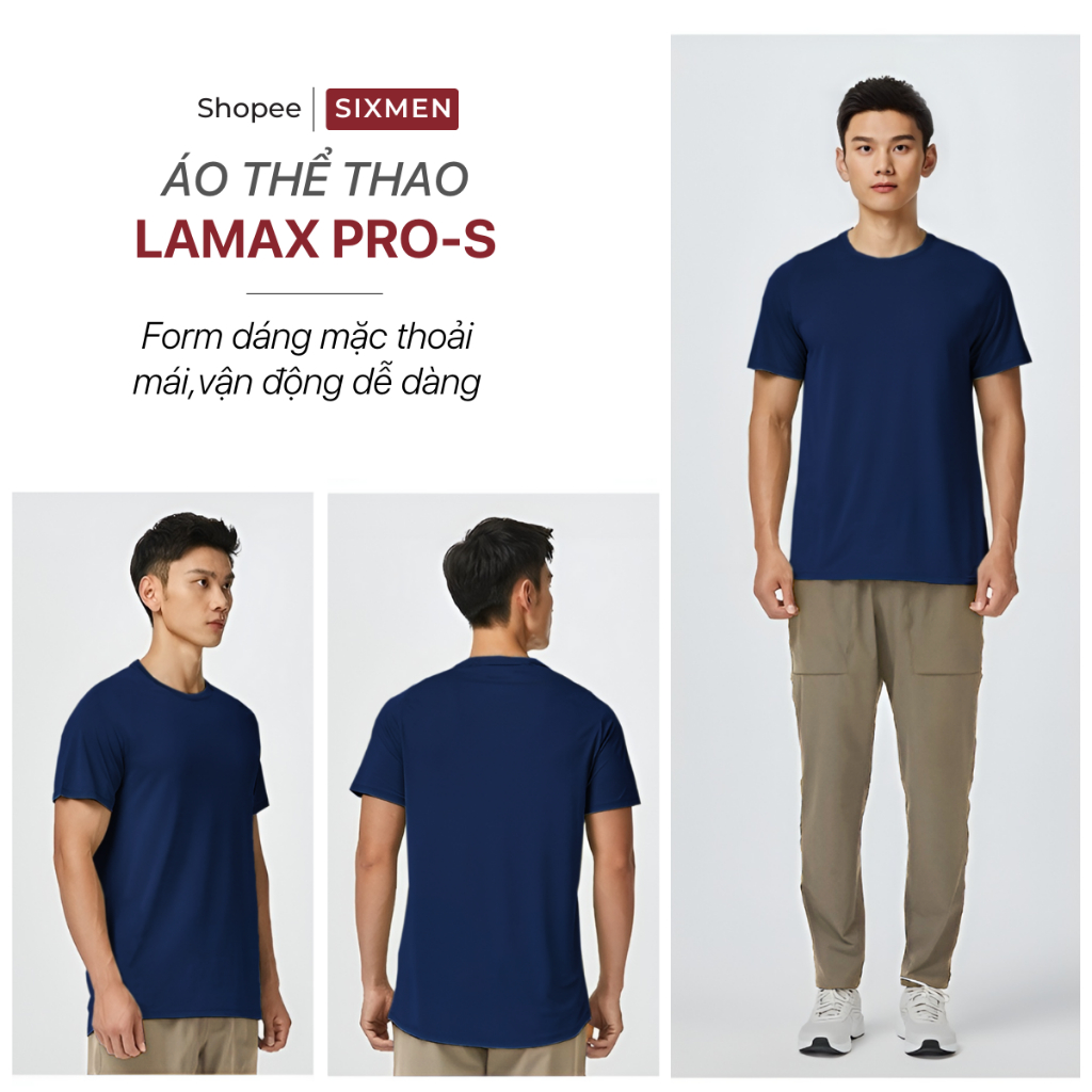 Áo thun thể thao cao cấp SIXMEN - Màu Xanh Đen - Thoáng mát, thoải mái, co giãn tốt, áo thun chạy bộ, áo tập gym