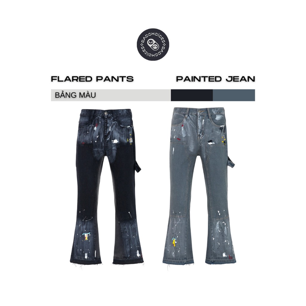 Bad Choices | Quần Jeans dài ống loe Nam Double Knee PAINTED form Unisex