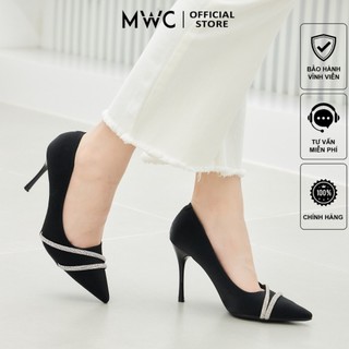 Giày cao gót mwc g001 - giày cao gót mũi nhọn phối quai đính đá sang chảnh