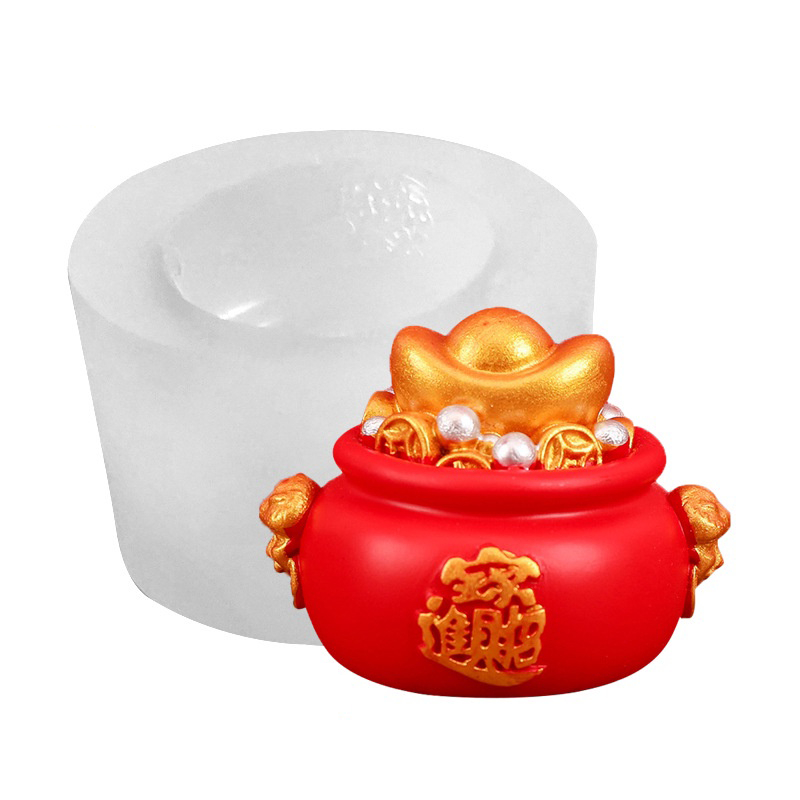 Khuôn silicon làm rau câu làm bánh 4d mẫu Thỏi Vàng Túi Tiền Chum Vàng