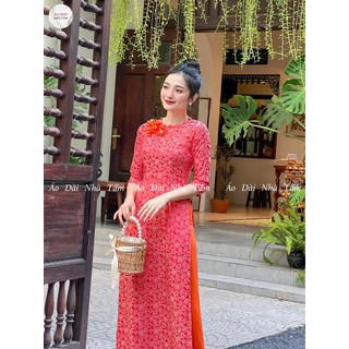 Áo gấm đính hoa phối cúc cổ - g23