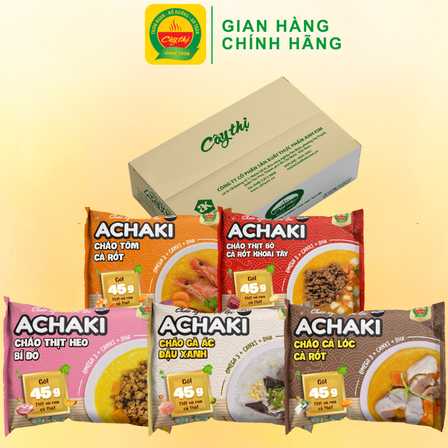 Thùng 15 Gói Cháo Ngon Tiện Lợi Achaki - 5 Vị Mỗi Vị 3 Gói
