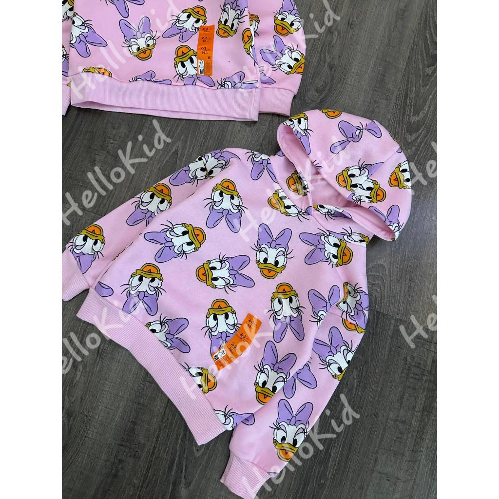 Áo nỉ hoodie nhiều hình daisy hồng prima cho bé