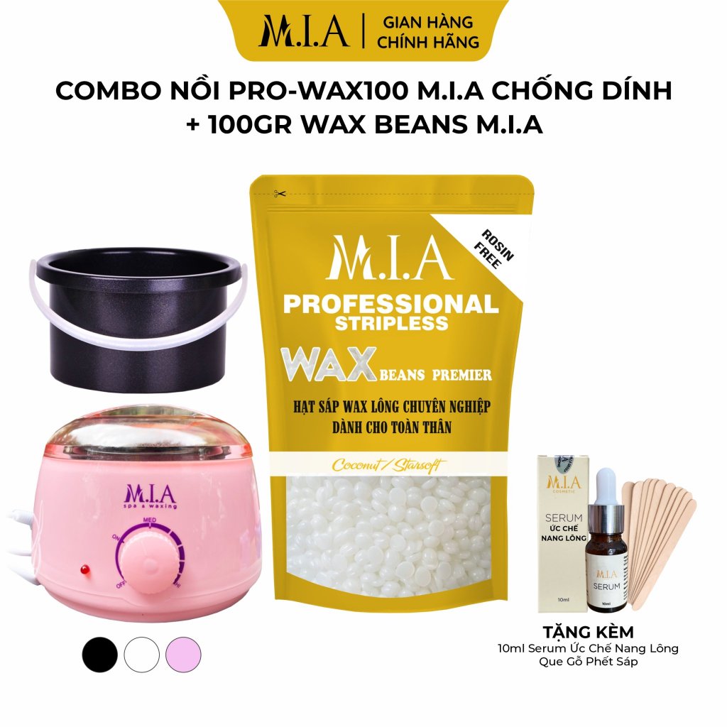 Combo wax lông kèm nồi nấu Mia waxing chống dính tặng mỡ trăn
