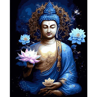 [SẴN] Tranh sơn dầu số hóa tự tô DIY khổ 40x50cm khung căng sẵn- Tranh Phật DƯỢC SƯ sen tím