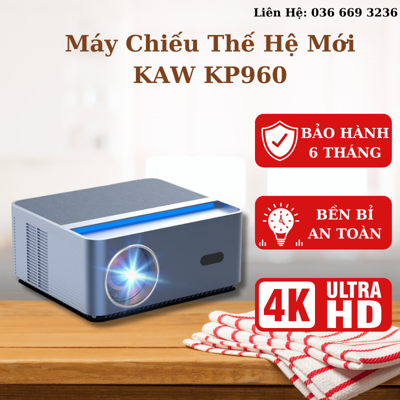 Máy chiếu K880, Hình Ảnh Siêu Net 4k, Âm thanh 3D, Hàng Chính Hãng Kaw Bảo Hành 12 tháng