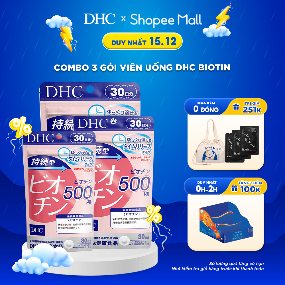 Combo 3 Gói Viên uống DHC Biotin ngăn rụng tóc, hỗ trợ mọc tóc Biotin 30 viên (Gói 30 Ngày x3)