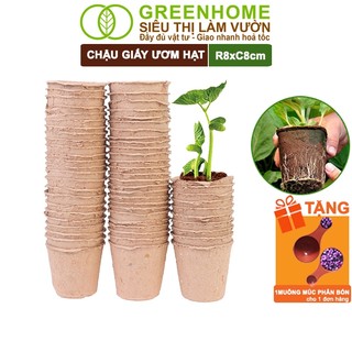 10 Chậu Trồng Cây Greenhome, D8xR8cm, Bằng Giấy Tự Phân Huỷ, Ươm Hạt Giống, Cây Con, Tiện Lợi