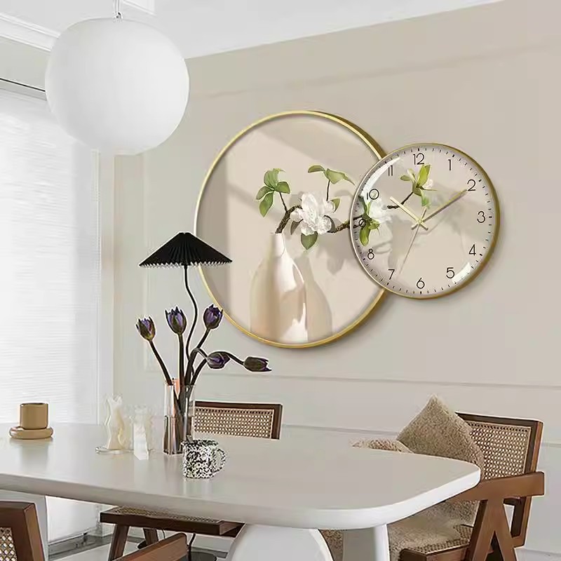 Tranh Đồng Hồ Treo Tường Tráng Gương Phòng Khách Phòng Ngủ Họp CTY Decor Hoa Lá Voi Vintage Xem Giờ Qùa Tân Gia