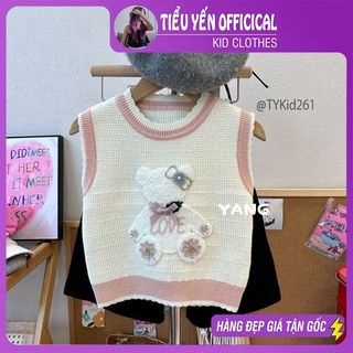 Quần áo trẻ em, áo len bé gái, gile len bé gái hình gấu kem cho bé 9-25kg a261 | tiểu yến kid